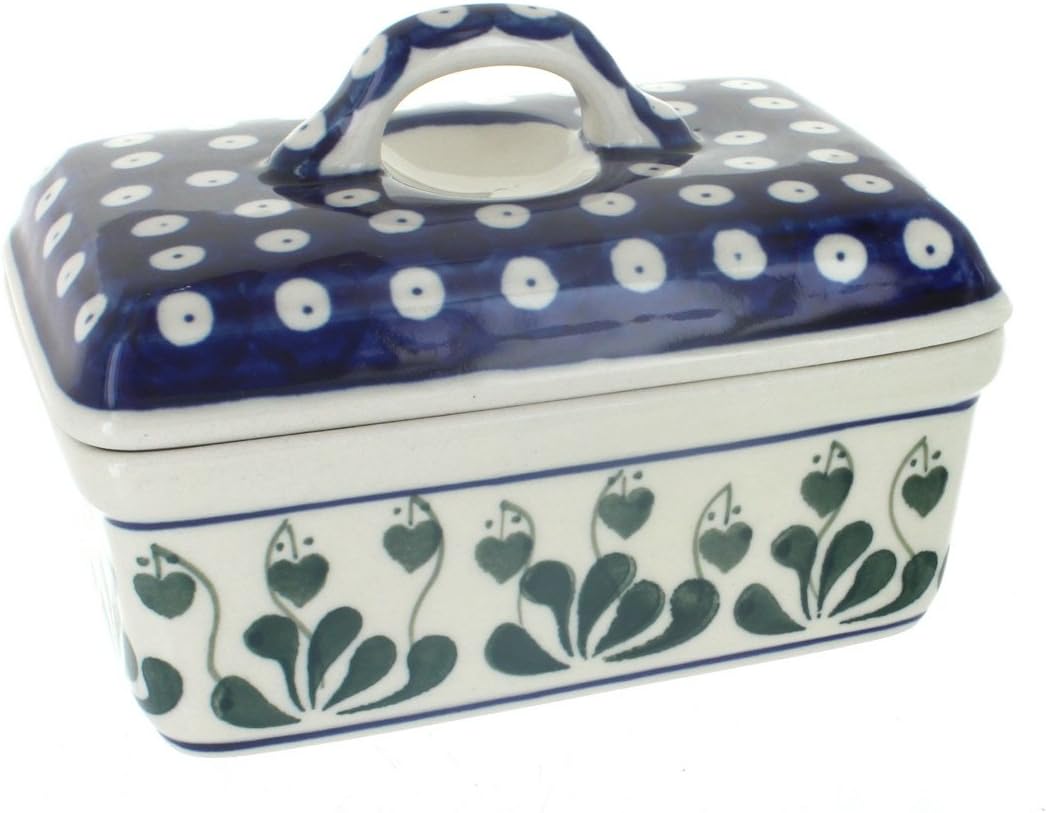 Blue Rose Polish Pottery - Blue Alyce Butter Tub - Fits 1 Stick - Butter Dish for Countertop Organization and Storage