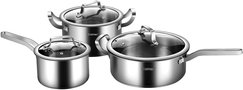 Stainless Steel Cookware Set 6 Piece Nonstick Cookware Cooking Pot Set With Glass And Silver Lid