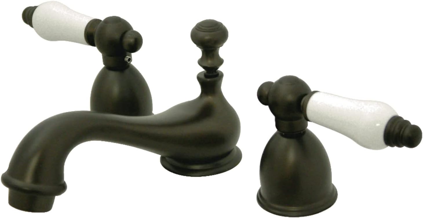 Kingston Brass KS3955PL Restoration Mini Widespread Lavatory Faucet with Porcelain Lever Handle, Oil Rubbed Bronze