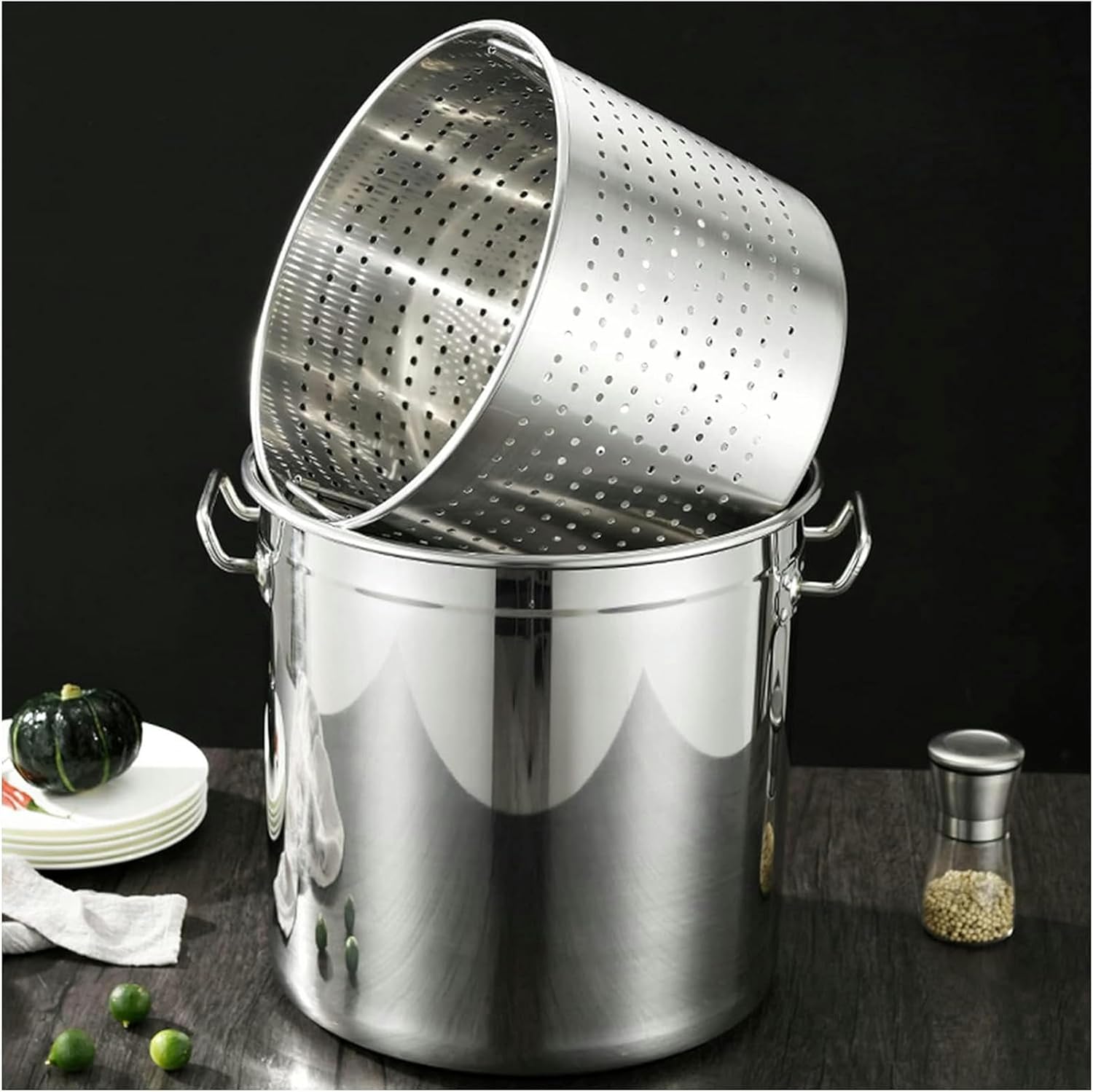 5 Sizes Stainless Steel Stockpot - Home Crawfish Seafood W/Strainer Basket & Lid for Steam and Boiling Deep Frying,40 * 40cm ，50 * 50cm