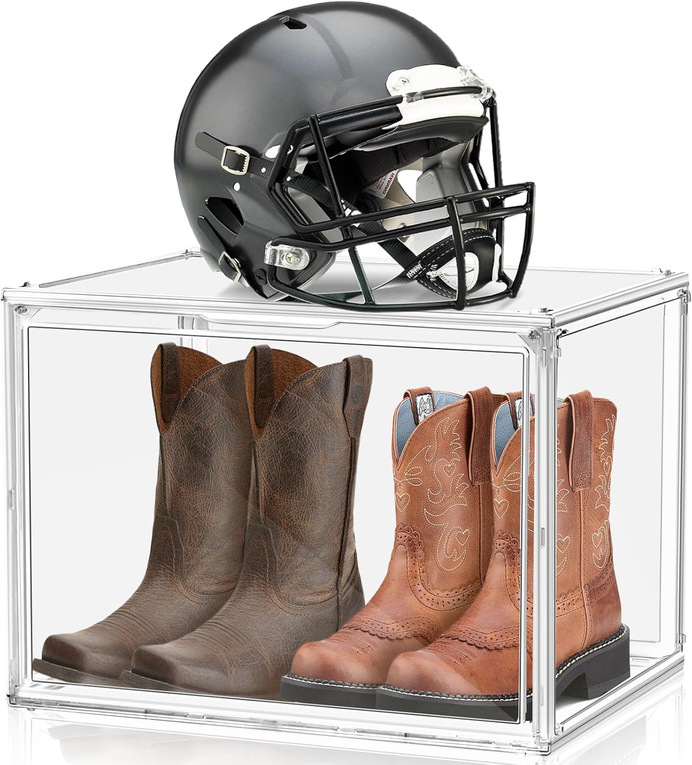 5 Pack Extra Large Acrylic Display Case, XXX-Large Boot Shoe Box, Clear Storage Organizer Stackable Handbag Purse Collectibles Helmet Shoe Case for Closet