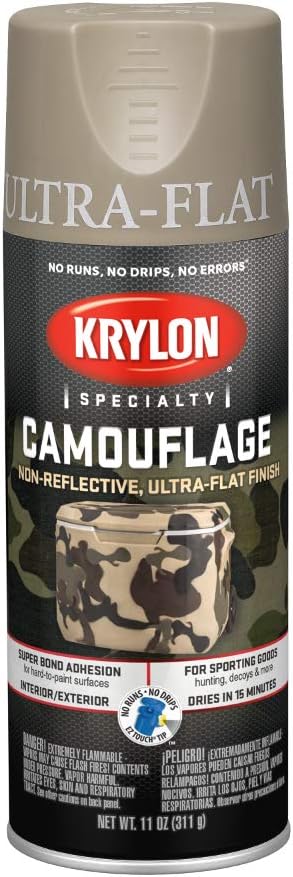 Krylon Camouflage Paint, Ultra Flat, Khaki, 11 oz. case of 6