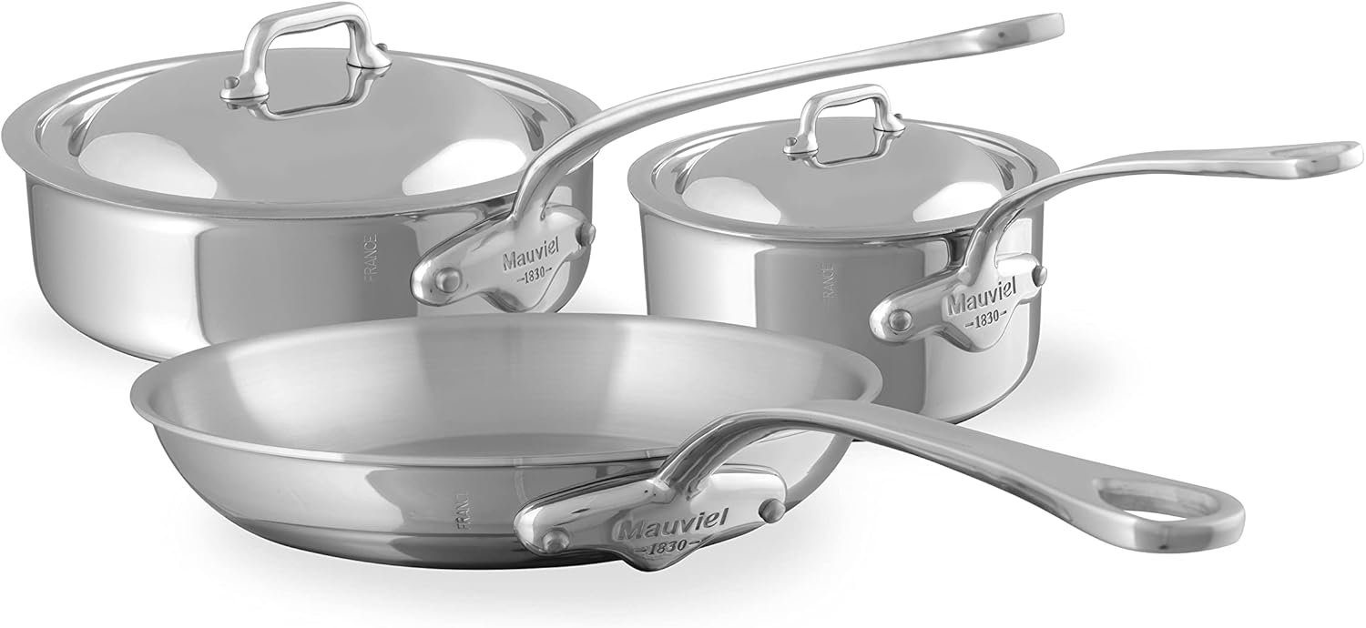 Mauviel M'Cook 5-Ply Polished Stainless Steel 5-Piece Cookware Set With Cast Stainless Steel Handles, Made In France