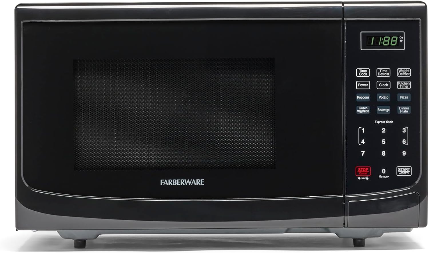 Farberware 1.2 Cu. Ft. Countertop Microwave Oven – 1000 Watts Power, Auto Cook Settings, Defrost, Easy Clean and Child Safety Lock - Stainless and Black