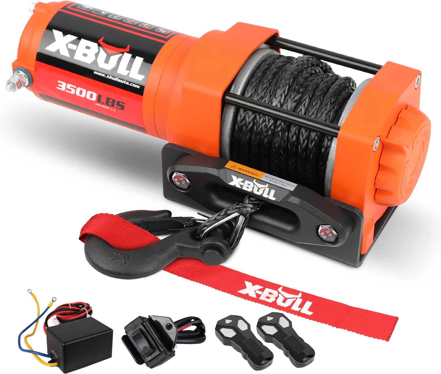 X-BULL 3500LBS Electric Winch -12V Synthetic Rope Electric Winch for Towing ATV/UTV Off Road with Mounting Bracket Wireless Remote New