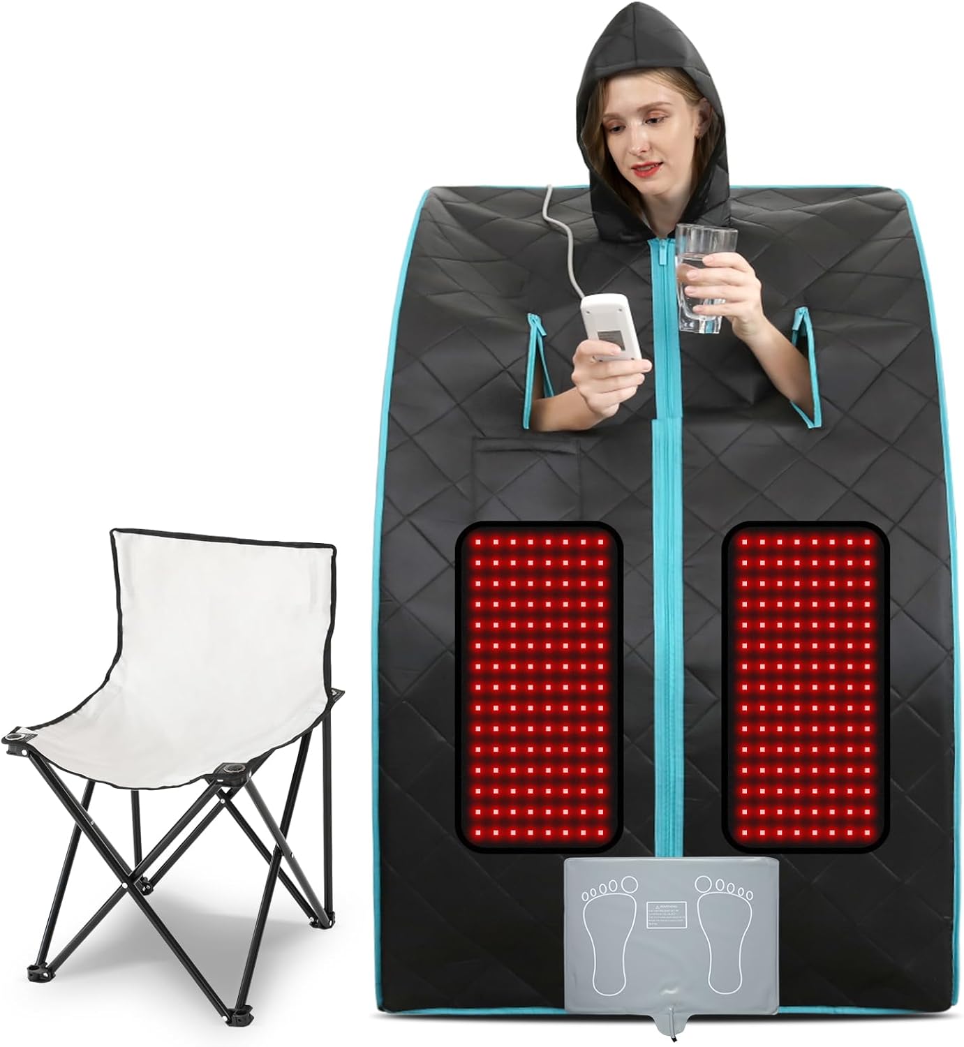 Smartmak Far Infrared Portable Sauna with Hat, 2 of 660nm Red Light Therapy for Knees Recovery, Personal Full Body Home SPA Tent, Separate Heating Foot Pad and Upgraded Folding Chair, 140 ℉