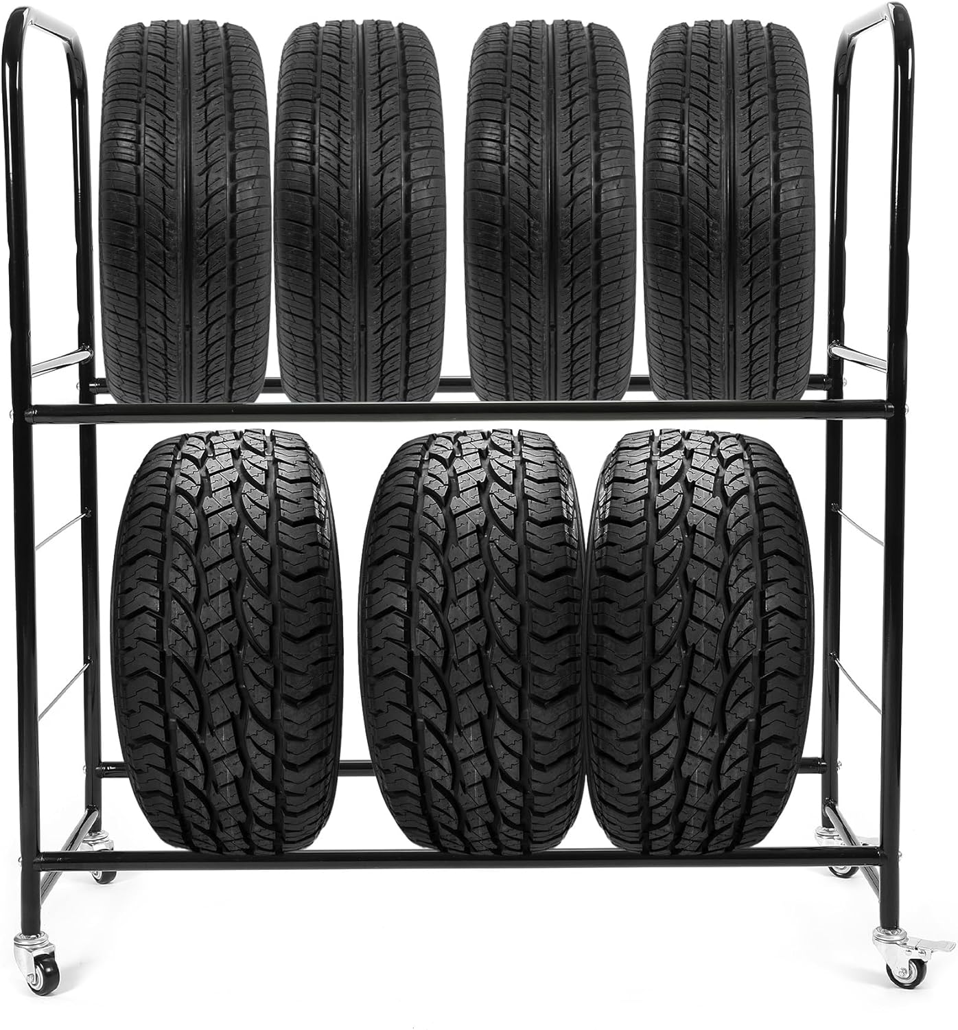 KUAFU 45''H X 20''D X 46''W Tire Storage Rack Garage Shelving Steel Rolling Tire Stand with Wheels & Protective Cover 8 Tires Capacity Adjustable Height