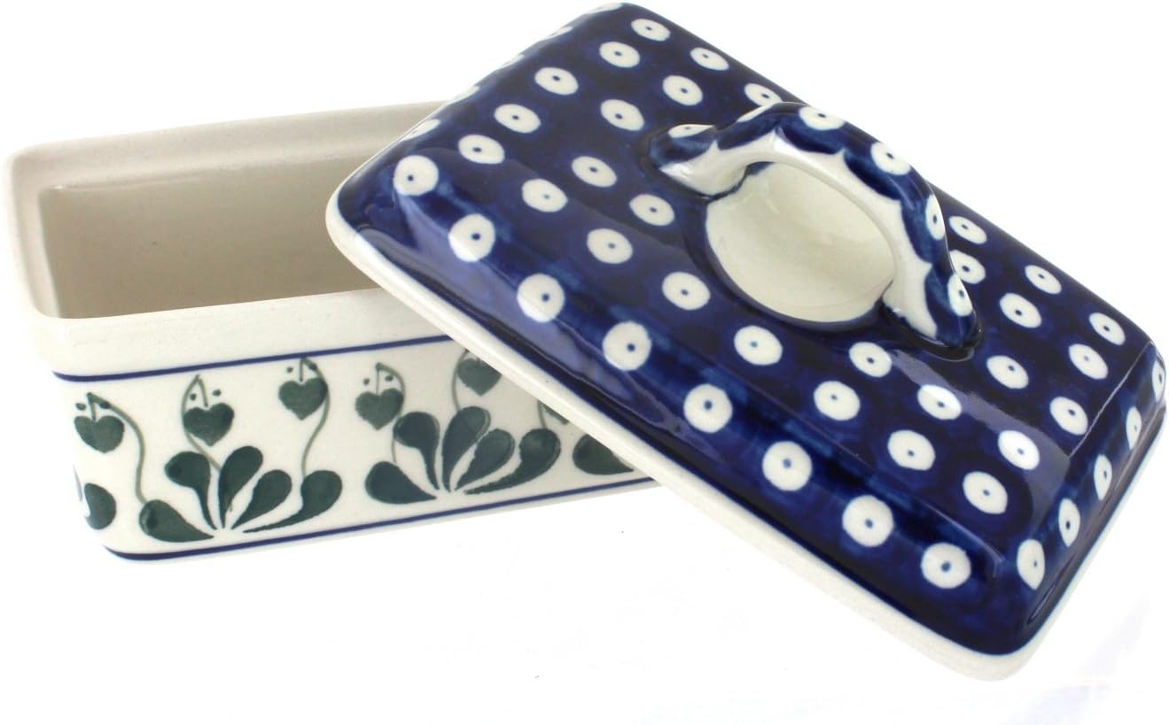 Blue Rose Polish Pottery - Blue Alyce Butter Tub - Fits 1 Stick - Butter Dish for Countertop Organization and Storage