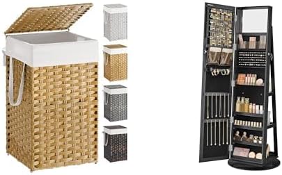 SONGMICS Laundry Hamper with Lid, 360° Swivel Jewelry Cabinet, ULCB165N01 and UJJC006B01