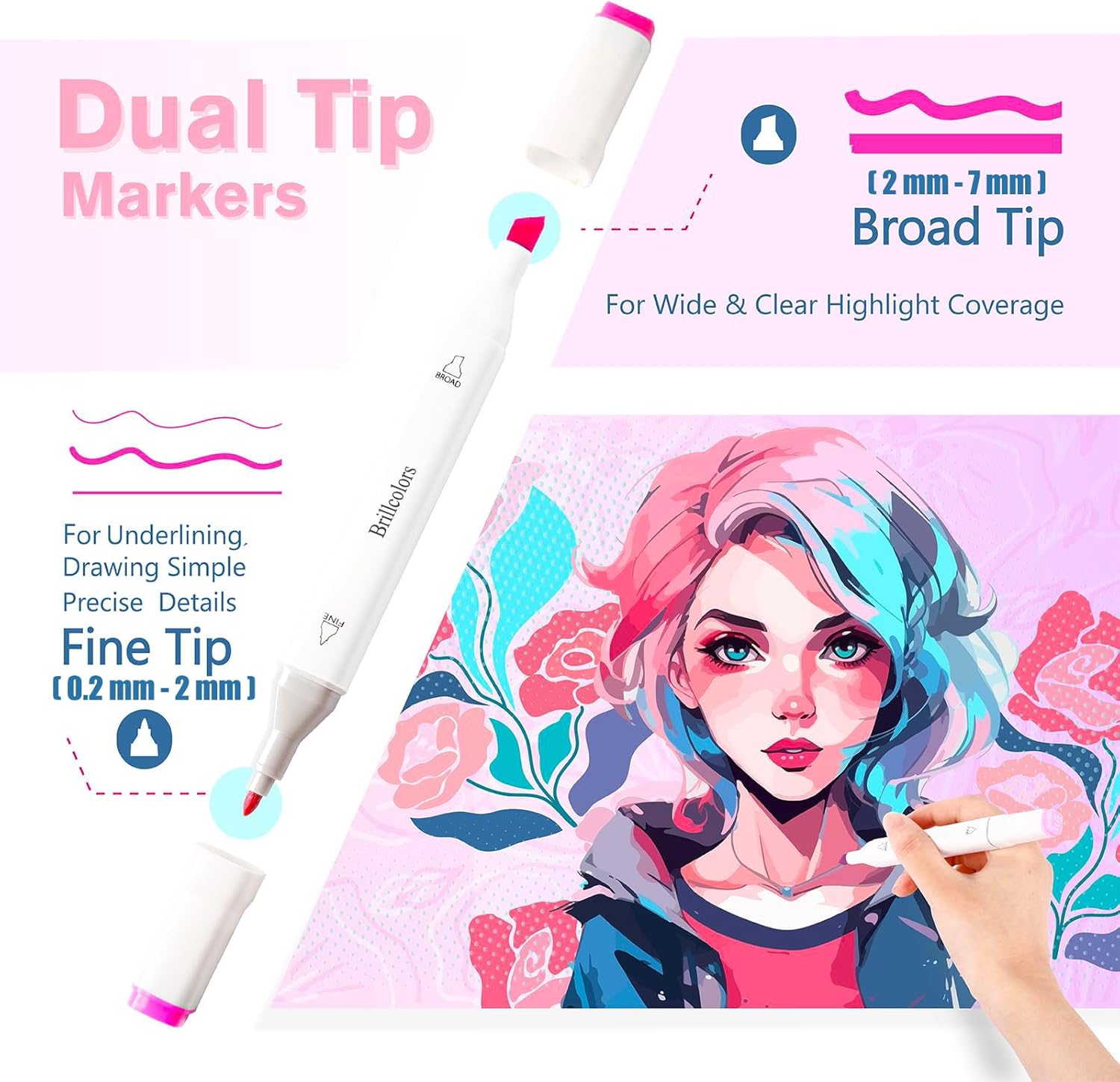 262 Colors Alcohol Markers Set with Base Dual Tip Drawing Markers for Comics Coloring Sketching Illustration (262 White) -Refillable