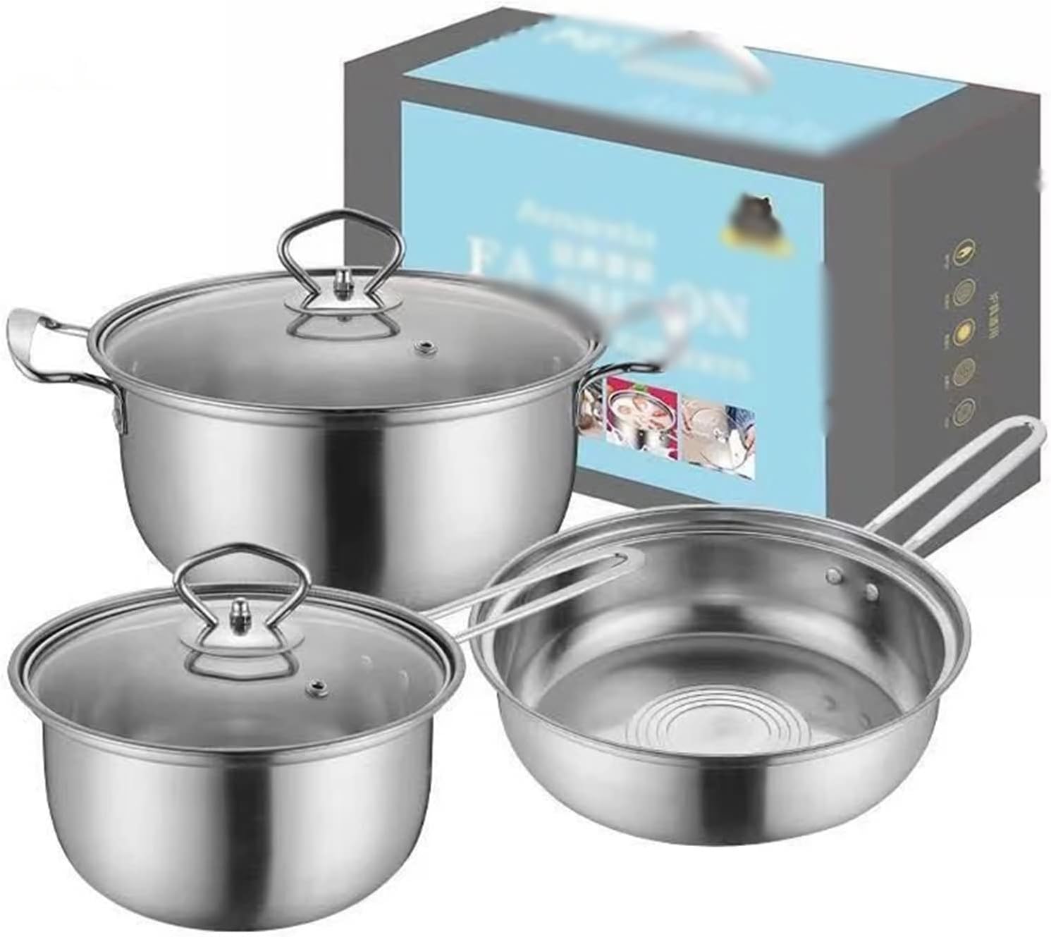 Stainless Steel Pot Frying Pans Set Pressure Cooker Braised Cooking Milk Soup Steamer Stew Pan Kitchen Cookware
