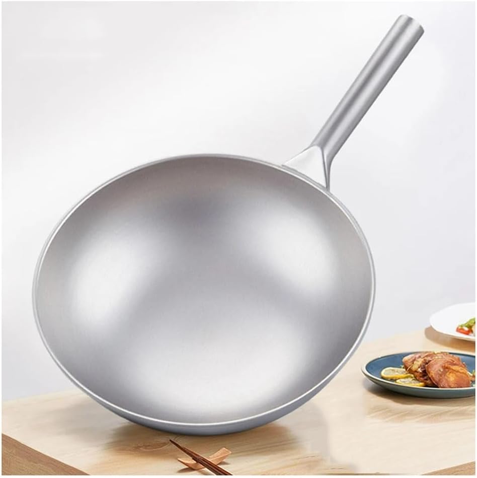 Pure Titanium Wok, Uncoated Non-Stick Pan Frying Pan Household Round Bottom Titanium Pot Gas Cooker Gift Silver(30cm)