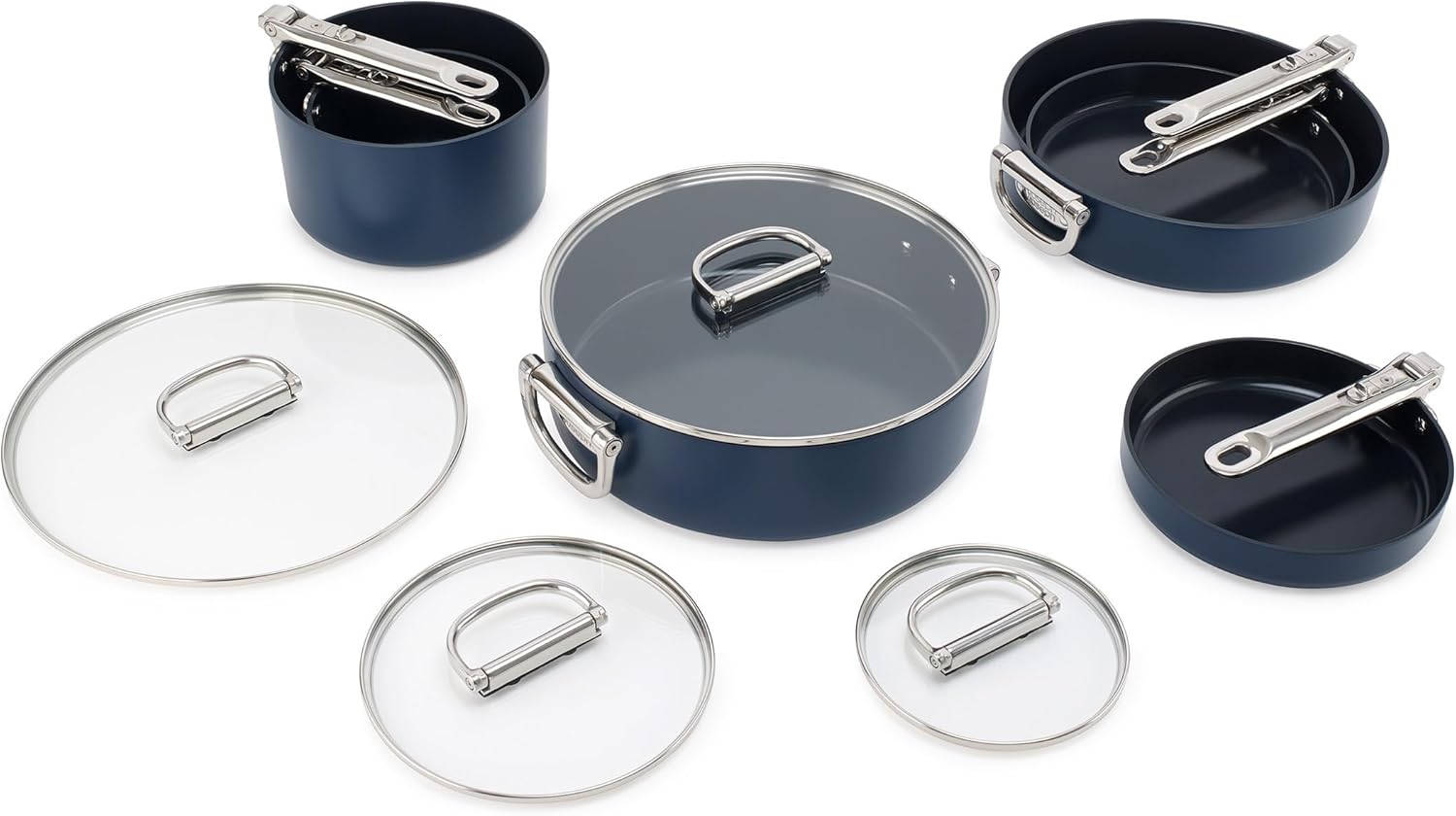 Joseph Joseph Space 10 Piece Nonstick Cookware Set with Lids, Nesting Design, Ceramic Coating, Induction & Oven Safe
