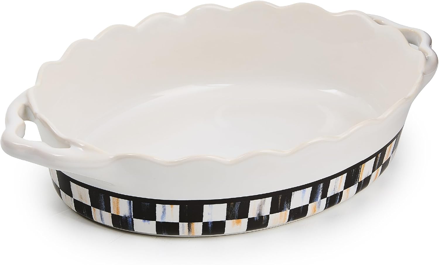 MACKENZIE-CHILDS Everyday Oval Casserole Baker, Cute Oven Baker, Small, Gray-and-White Sterling Check