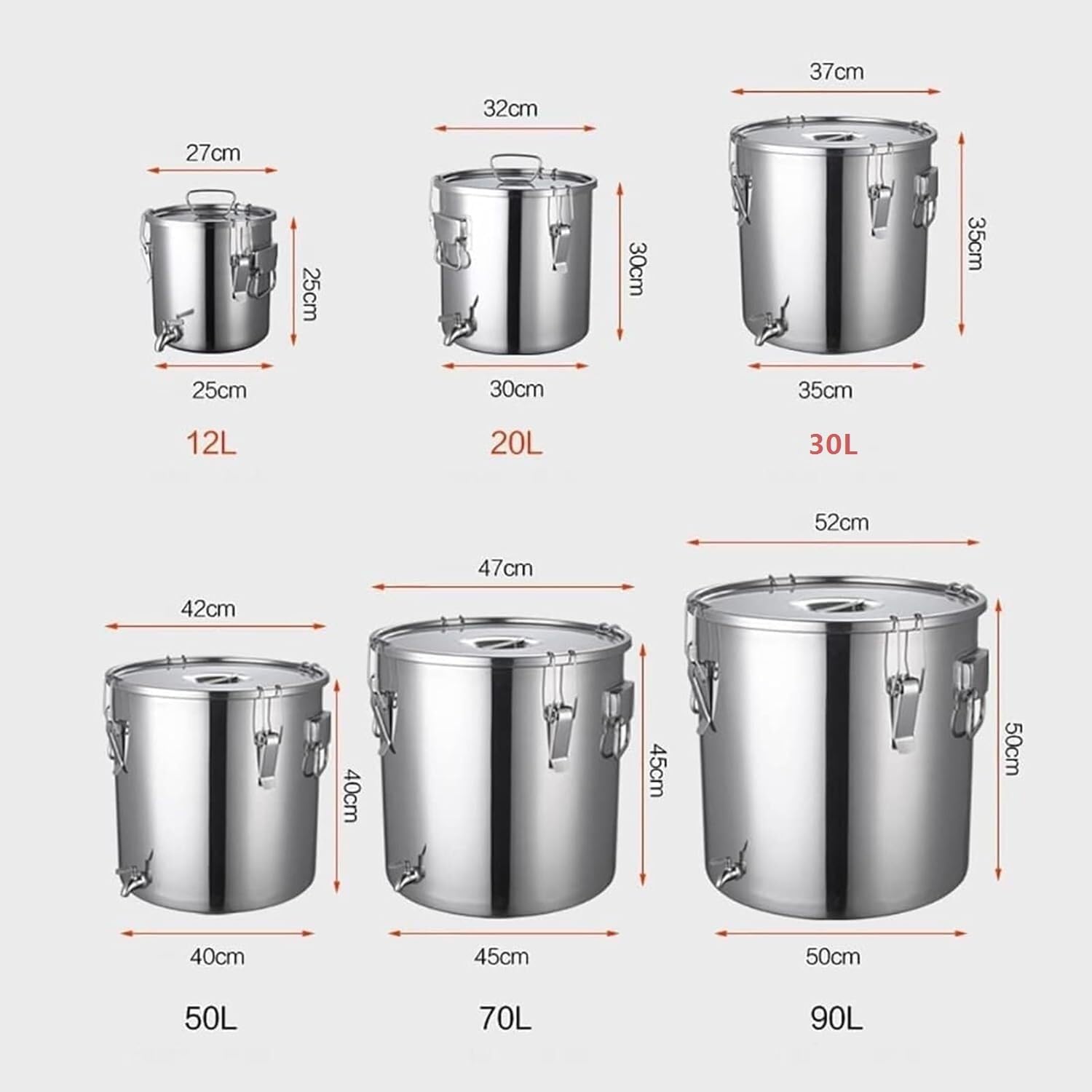 Stainless Steel Stockpot, Stock Pot with Spigot, with Lid Water Tap and 360° Leakproof Design Ideal for Home Farm Rice Storage Oil Drum(90L)