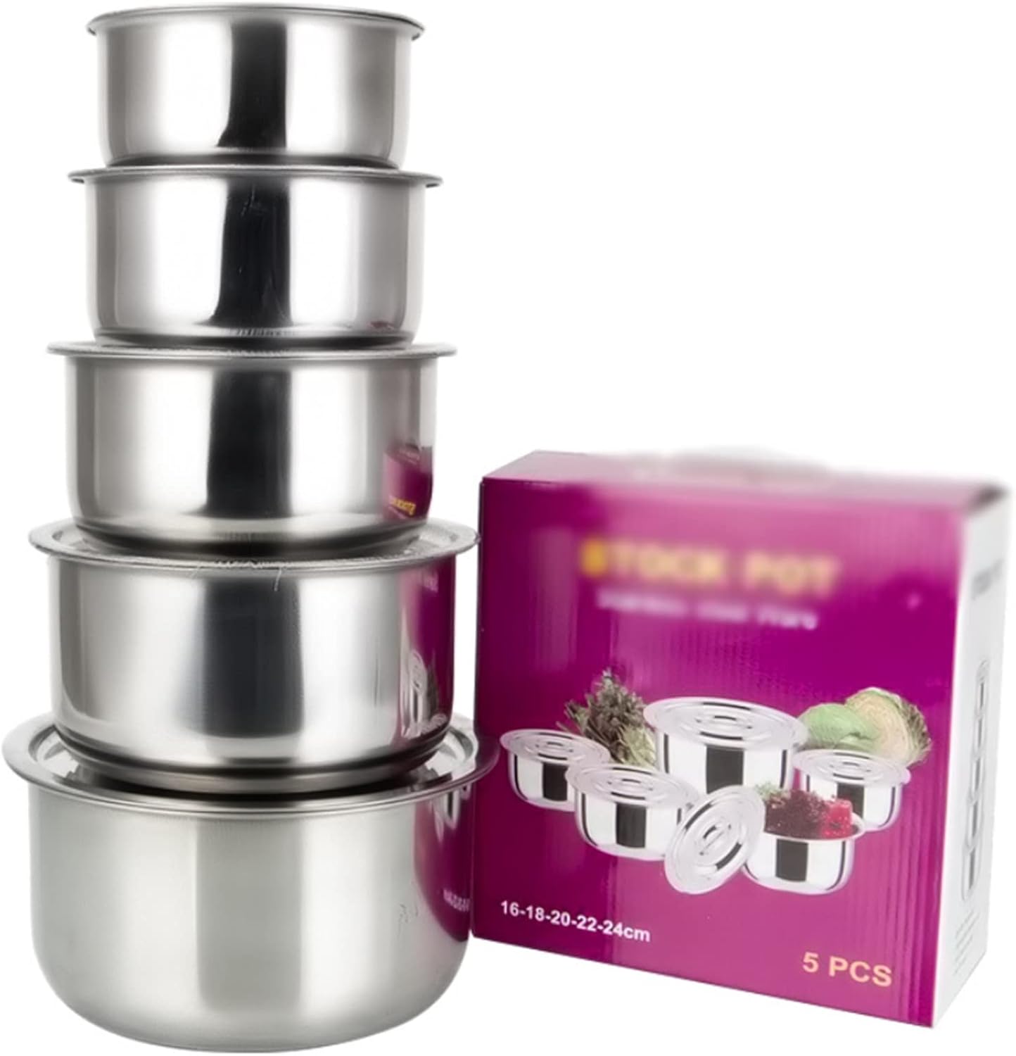 5pcs Stainless Steel Soup Pot Stock Set with Lid Kitchenware Home Stew Cooking Tools Cookware Kitchen Accessorie