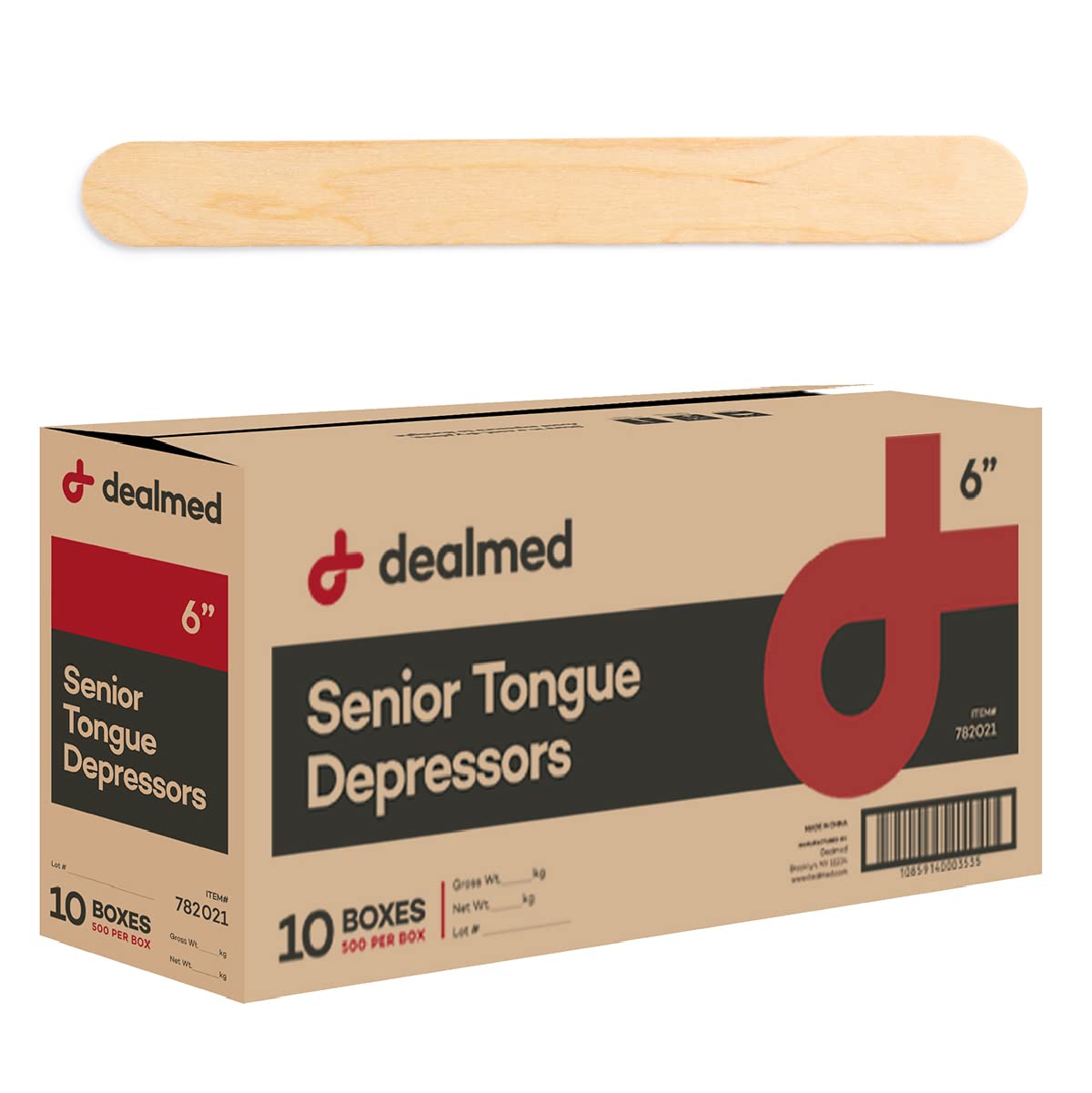 Dealmed 6” Senior Tongue Depressors – 5,000 Non-Sterile Wood Tongue Depressor Sticks for Crafts, Medical Practice, Emergency First Aid Kits, 500/Box (Pack of 10)