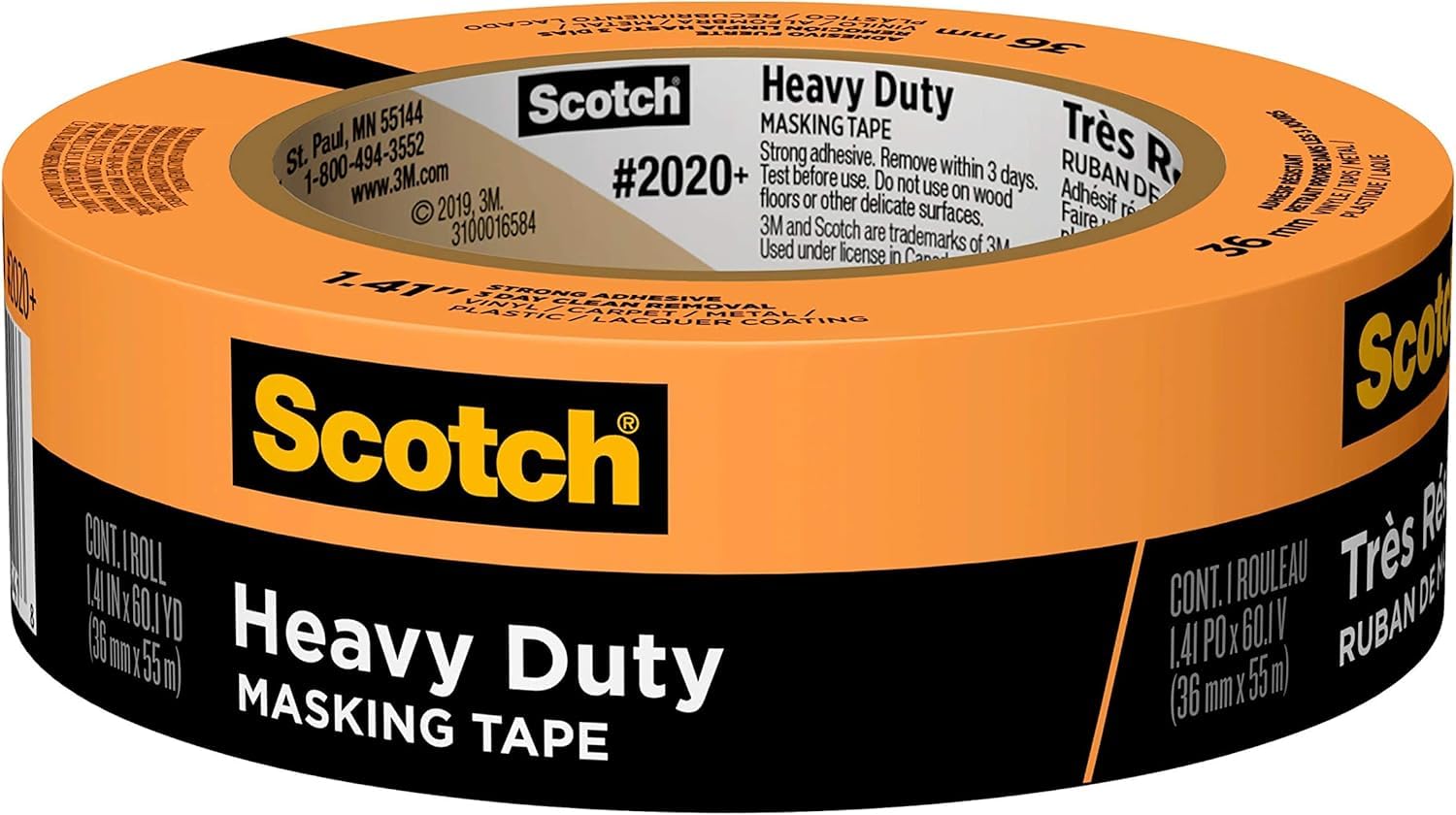 24‐Rolls of 1.41” x 60 yds 3M 2020+‐36AP Scotch Orange Heavy Duty Masking Tape