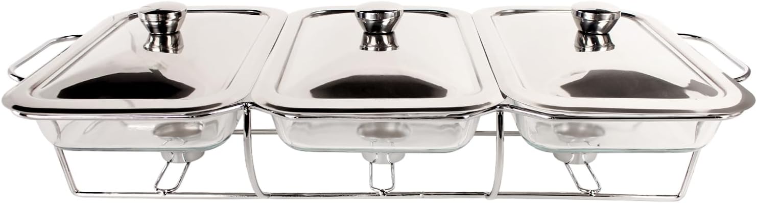Casserole Dish Set Rectangle 3-in-1 Glass Baking Dish, with Stainless steel Lid and Silver rack, 1.3 Qt x 3 pcs Baking Pan For Casserole & Lasagna, Dishwasher Oven Freezer Microwave Safe