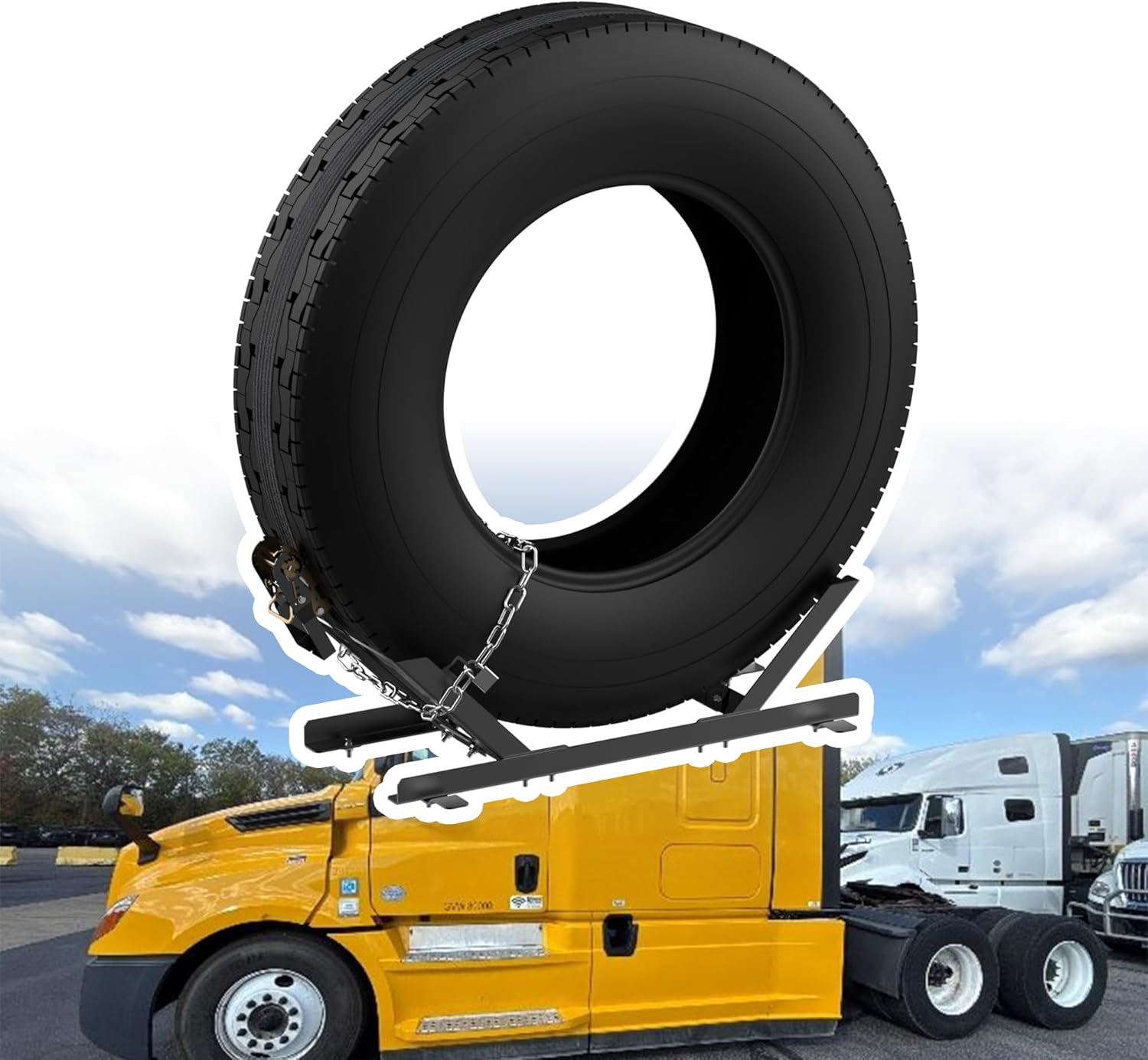 Durable Semi-Truck Spare Tire Rack. Versatile Carrier, Easy-to-Use Mount, & Secure Holder for Reliable On-The-Road Preparedness