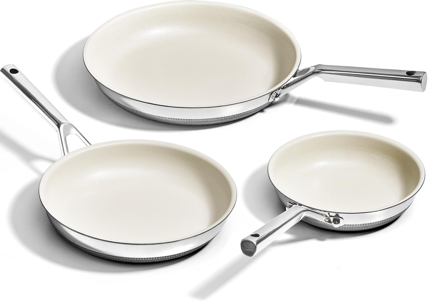 KITEXPERT Non Stick Frying Pans Set, Beige Titanium Ceramic Pan, Nonstick Skillet Stainless Steel, PFAS, PFOA & PTFE Free, Dishwasher & Oven Safe, All Cooktops Compatible, 3 Piece (8