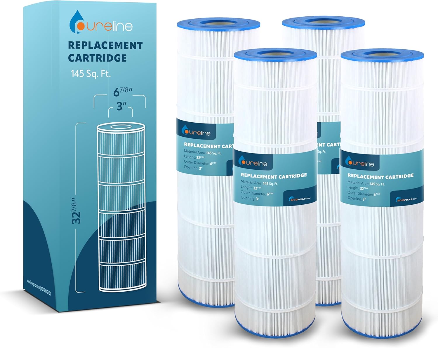 PURELINE 145 Sq Ft Pool Replacement Cartridge Filter, 4-pack, Compatible with Jandy CL580, CV580
