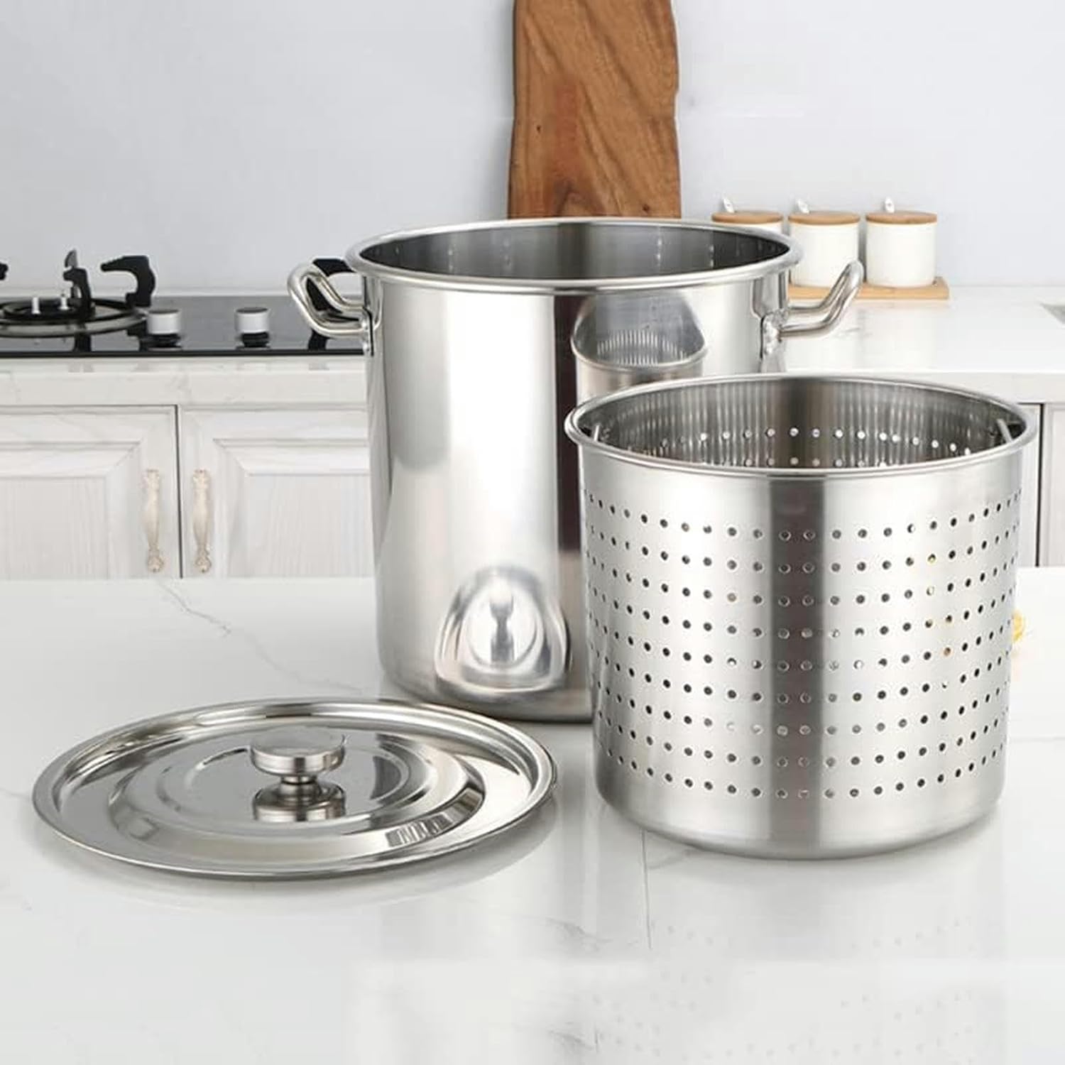 Stainless Steel Stockpot Large Crab Seafood Boil Pot 27QT/45QT/63QT Turkey Fryer Bucket with Strainer Basket and Lid for Commercial Kitchen Outdoor,45cm/17.7inch(35cm/13.8inch)