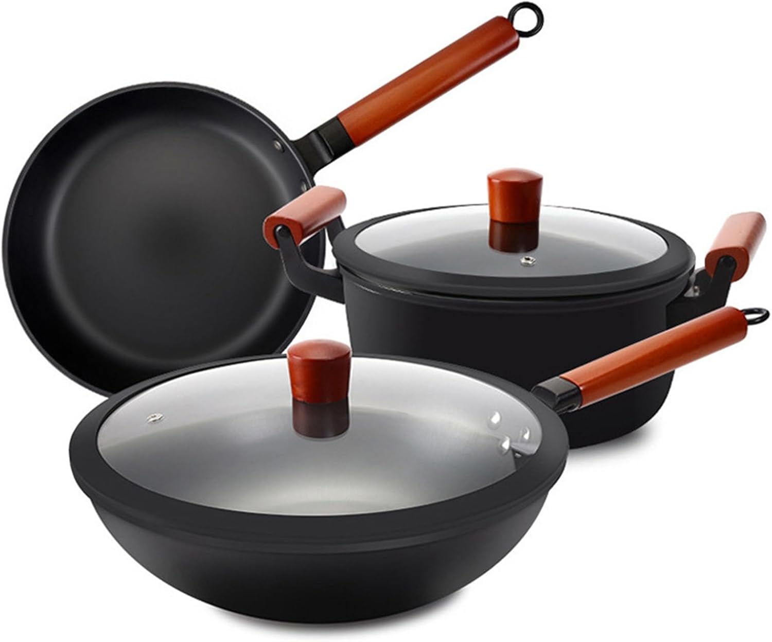 Non-stick Frying Pan Skillet Stockpot Old-fashioned Iron Pot Three-piece Set