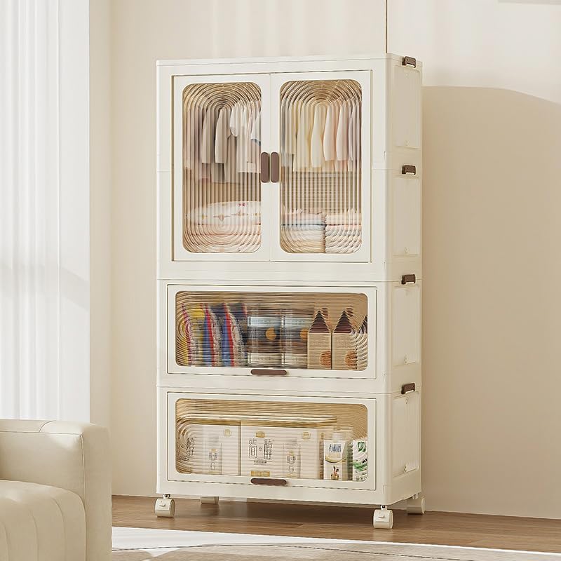 Portable Wardrobe Closet with Shelves; Foldable Design for Easy Storage; Transparent Cabinet Doors; Children, Kids Wardrobe