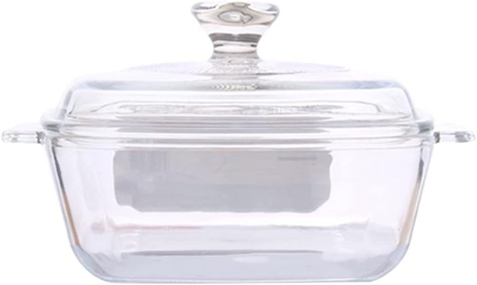 Household Glass Bowl with Lid Microwave Oven Heat-Resistant Square with Cover Dessert
