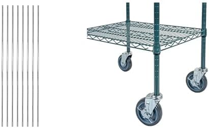 Restaurantware RW Base 18 x 36 Inch Shelving Unit, 4 Wire Storage Shelves - 74 Inch Posts, with Casters, Chrome Steel Garage Shelves, NSF-Certified, 32 Split Sleeves