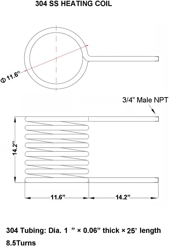 Custom Made 304 Stainless Steel Coil Food Grade Heating and Cooling Coil Tube for Heat Exchanger, Pool Heat Pump, Water Chiller (11.6
