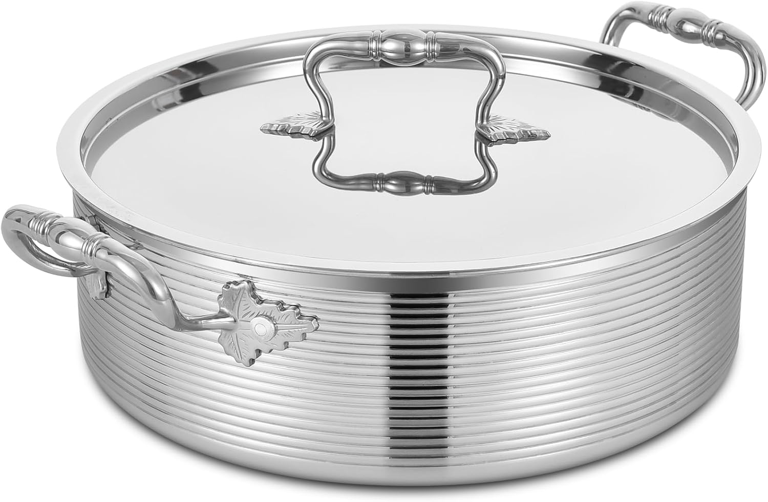 Inqibee Tri-Ply Stainless 8 QT Sauté Pan with Steel Lid,13 Inch Induction Cooking Pot,Braiser Pan,Jumbo Cooker,Dishwasher and Oven Safe.