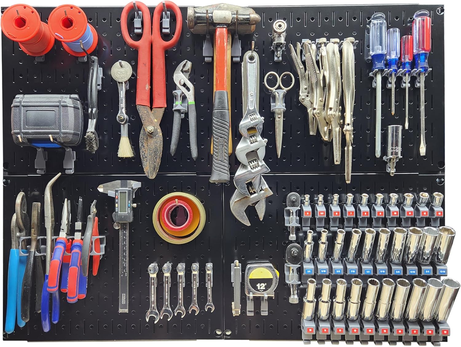 Starter Kit | Bracket Kit and Wall Control Panels | High-Density Tool Wall Organizer for Small Spaces | 4pc 16x12 inch Black Panels + 71pc Bracket kit