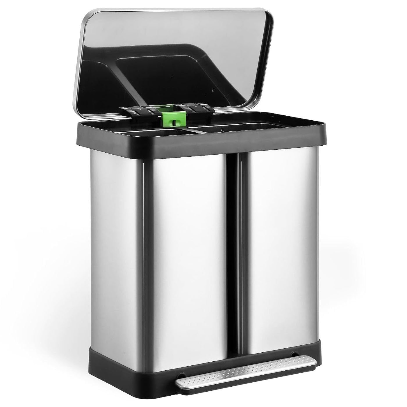 19 Gallon/72L Dual Trash Can, Stainless Steel Kitchen Waste Bin, High-Capacity Hands Free Dual Compartment Garbage Can Heavy Duty Brushed for Home Kitchen Bathroom Bedroom Office