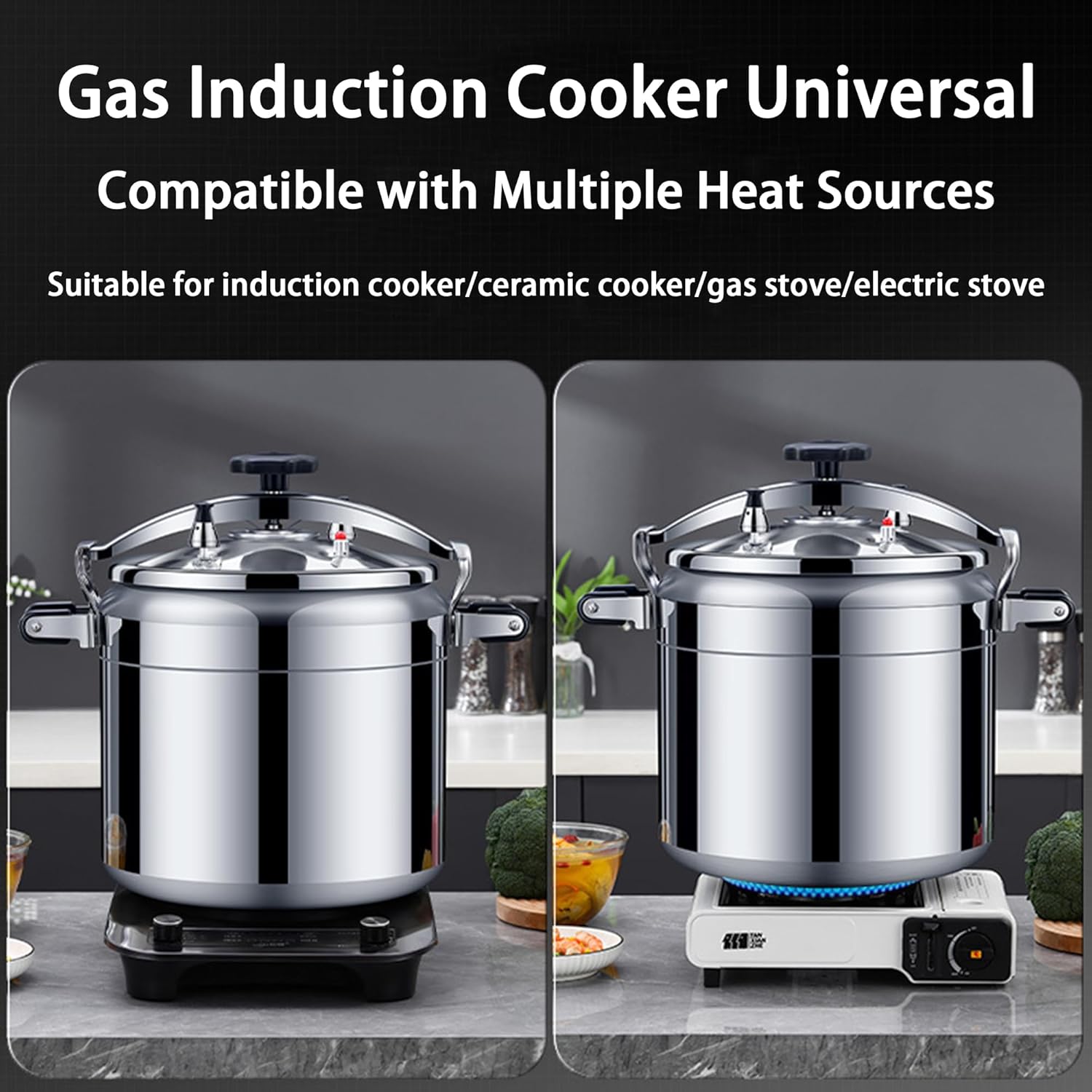 Aluminum Alloy Stovetop Pressure Cooker, 3-52 QT Olla de Presion Rapida, Home and Commercial Pressure Pot Cooker with Two Handles for Gas, Open Fire, Induction, Electric(Size:26L,Color:General)