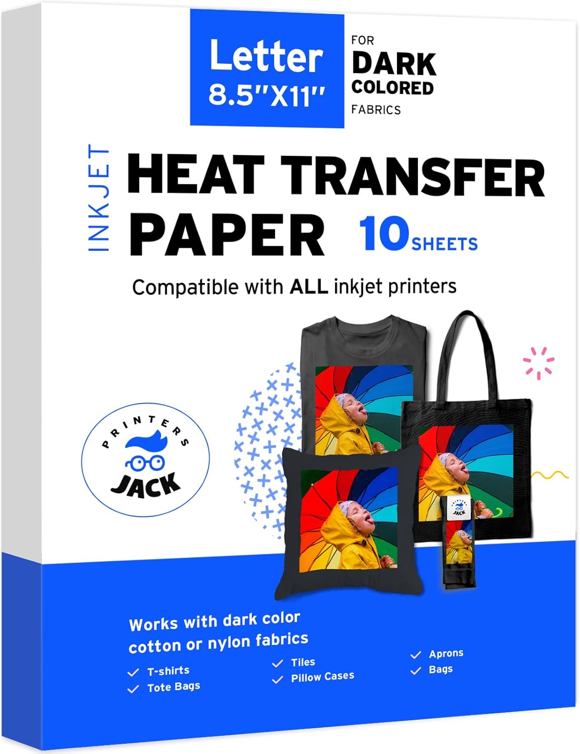 Printers Jack Iron-On Heat Transfer Paper for Dark Fabric 100 Pack 8.3