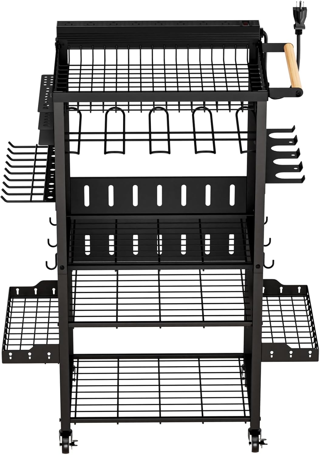 All-Metal Heavy-Duty Power Tool Organizer with Charging Station 8 AC Power Outlet Charging Station Tool Organizer 5 Layers + 5 Side Hooks Integrated Design Tool Organizers and Storage Practical