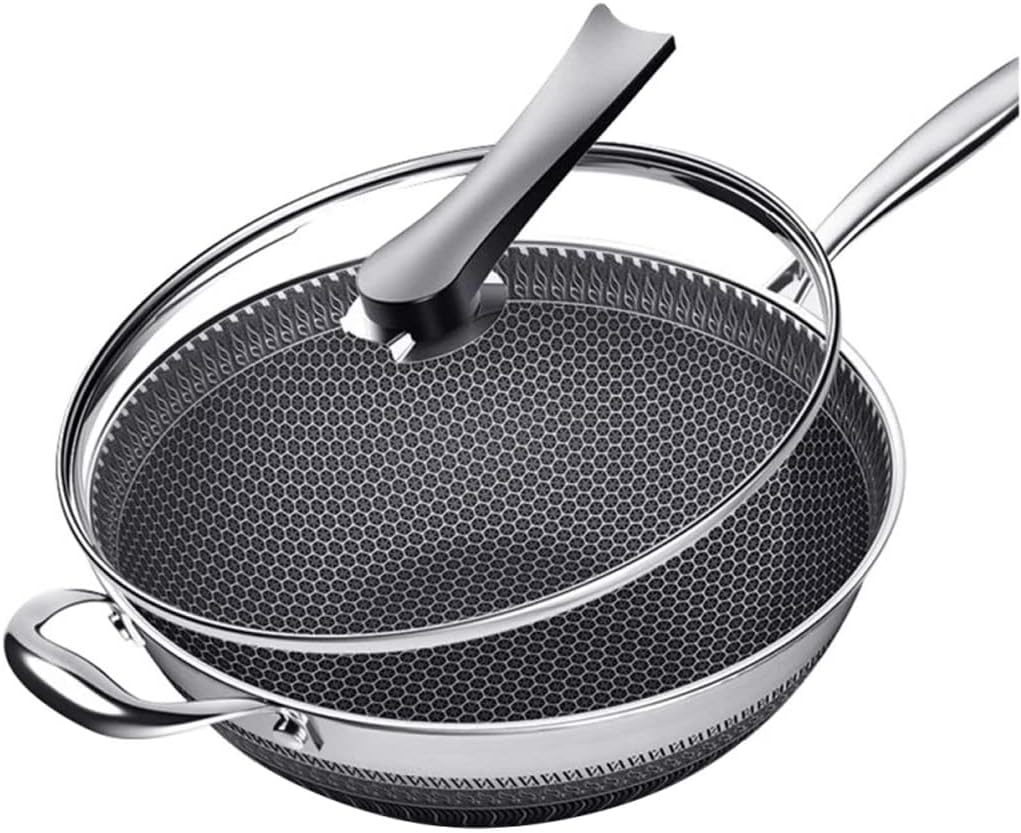 Double-Sided Screen Honeycomb Stainless Steel Wok Without Oil Smoke Frying Pan Non-Stick Cookware Kitchen Cooking Pot