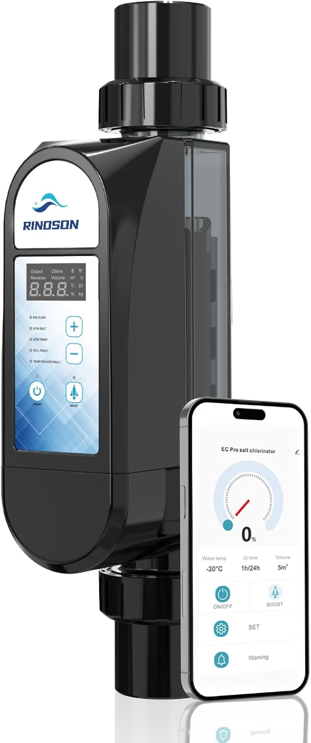 Smart Saltwater Pool Chlorinator System with Five Year Limited Warranty, App Remote Control & Titanium Plate Self-Cleaning WiFi Salt Chlorine Generator for Pools up to 22,000 Gallons