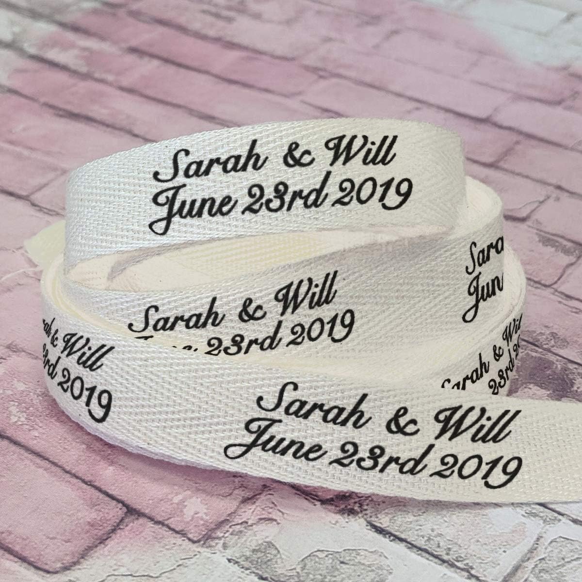 Personalized Cotton Ribbon - Customized & Printed with Your Text for Favors & Gifts (50 Yards)