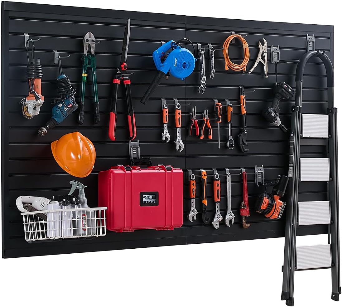 VEVOR Slat Wall Paneling, 8 x 4 ft, PVC Garage Slatwall without Accessories, White Slat Wall Easy-to-Install Adjustable Slatwall Panel with Coupling Structure & DIY Cutting, Fits for Storage & Display