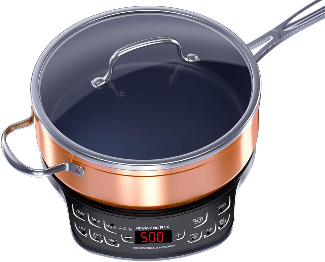 Nuwave Flex Precision Induction Cooktop, 10.25” Shatter-Proof Ceramic Glass, 6.5” Heating Coil, 45 Temps from 100°F to 500°F, 3 Wattage Settings 600, 900 & 1300 Watts, Black