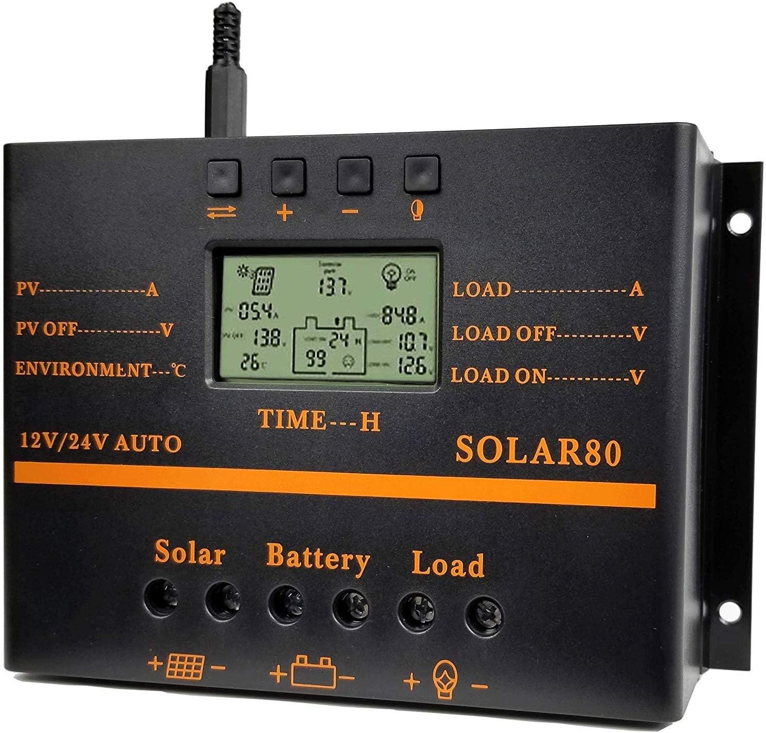 Solar Charge Controller 80A 12V 24V PWM Solar Panel Charger Regulator for Renewable Energy 1920W Max with USB Multi Circuit Protection Anti-Fall Durable ABS Housing Enhanced Heat Sink
