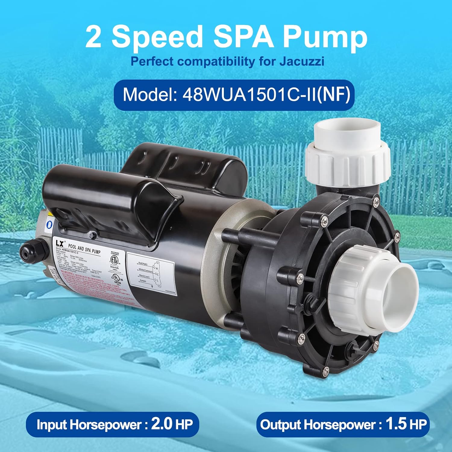SPA Pump, 2HP Hot Tub Pump for Jacuzzi 6500-345, 48Y LX Pump Motor 2 Speed, 115V/60HZ, 2