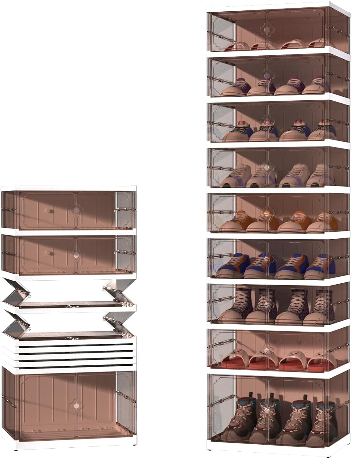 Dollate Foldable Shoe Rack with Clear Magnetic Doors,Portable Shoe Organizer Storage Cabinet on Wheels No Assembly,Large Sneaker Cabinet Bins for Living Room, Cloakroom, Entryway