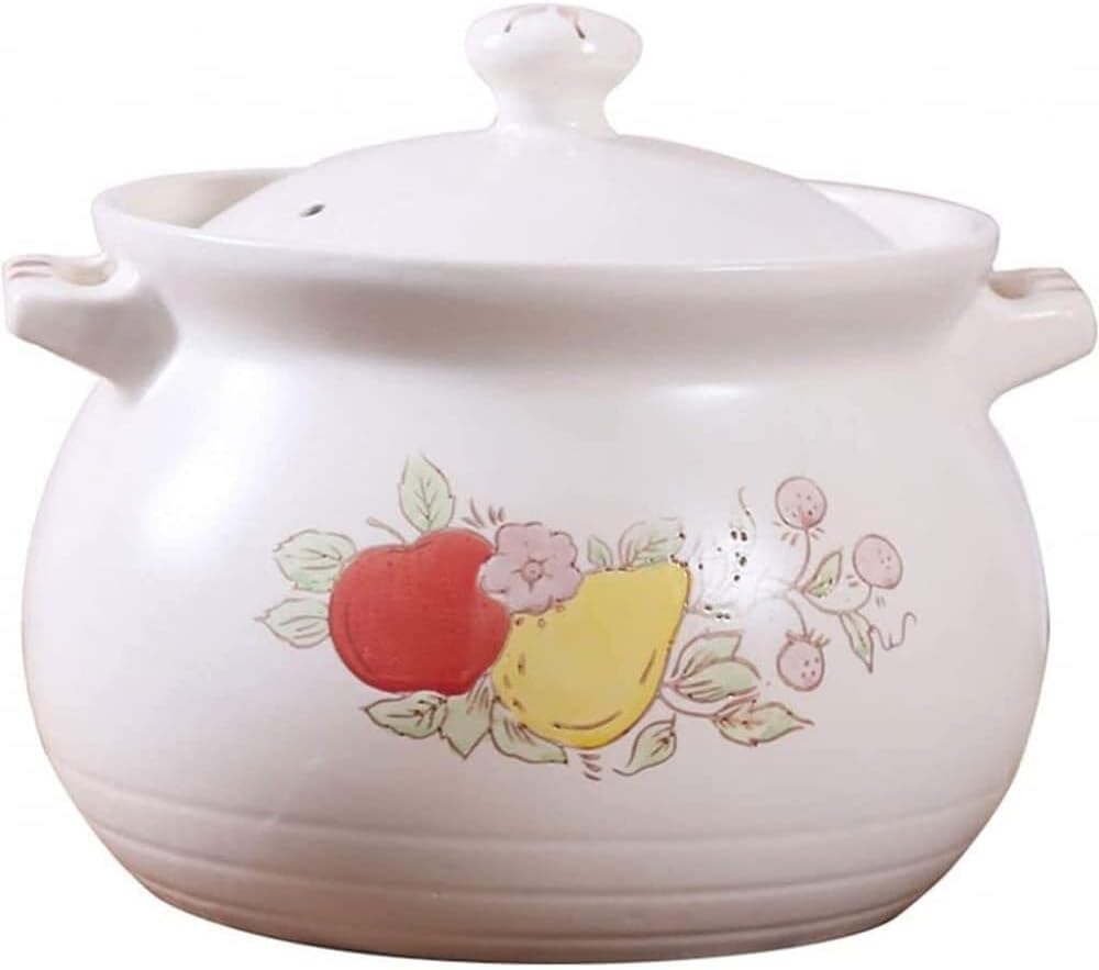 7L Ceramic Casserole Stew Pot, Large-Capacity White Ceramic Soup & Porridge Pot with Vent Holes, for 5-8 People(White,6L)
