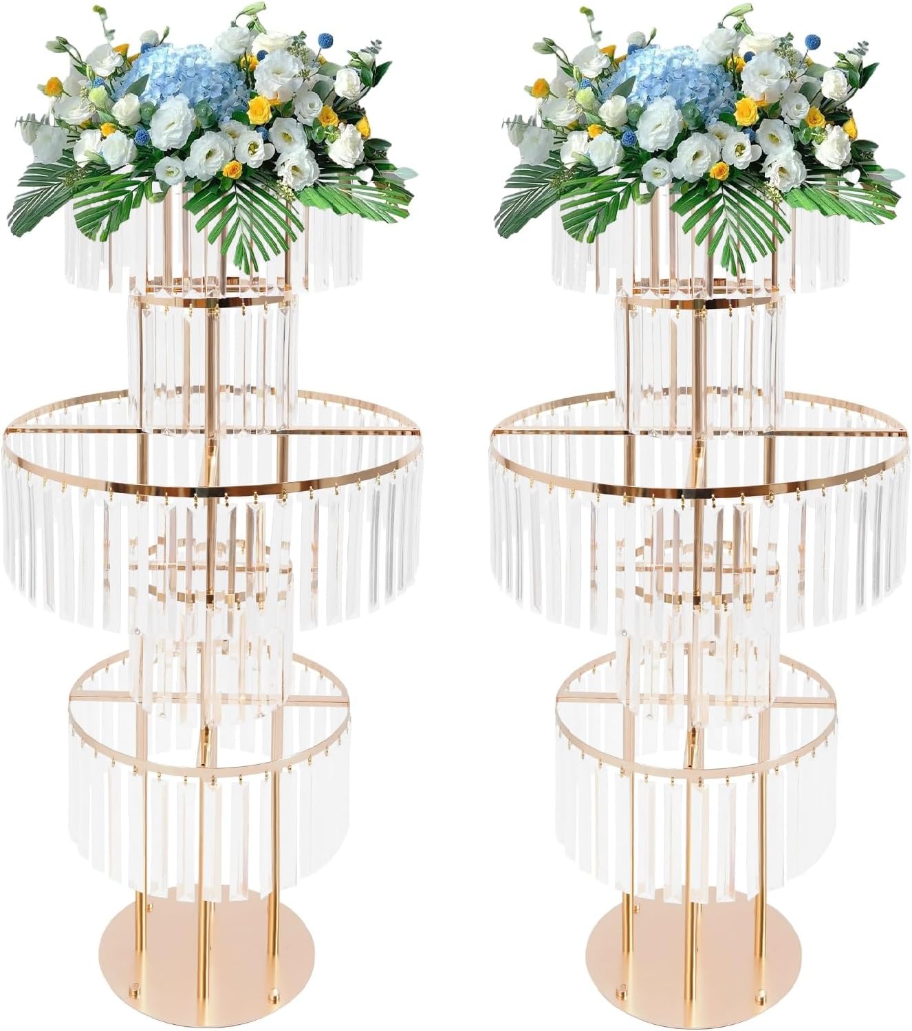 2Pcs 5 Tier Table Chandelier Centerpiece, 43.3 Inch Square Base Crystal Vase Stands for Wedding Birthday Party, Hotel Decor (Gold)