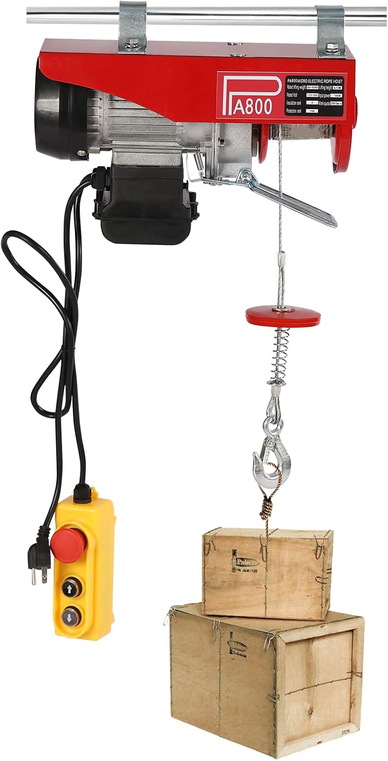 1763lbs Electric Hoist, Electric Lift Electric Winch, 110V Portable Electric Hoist w/Remote Control & Single/Double Slings for Lifting in Factories Warehouses Construction Site Mine Filed (1763lbs)