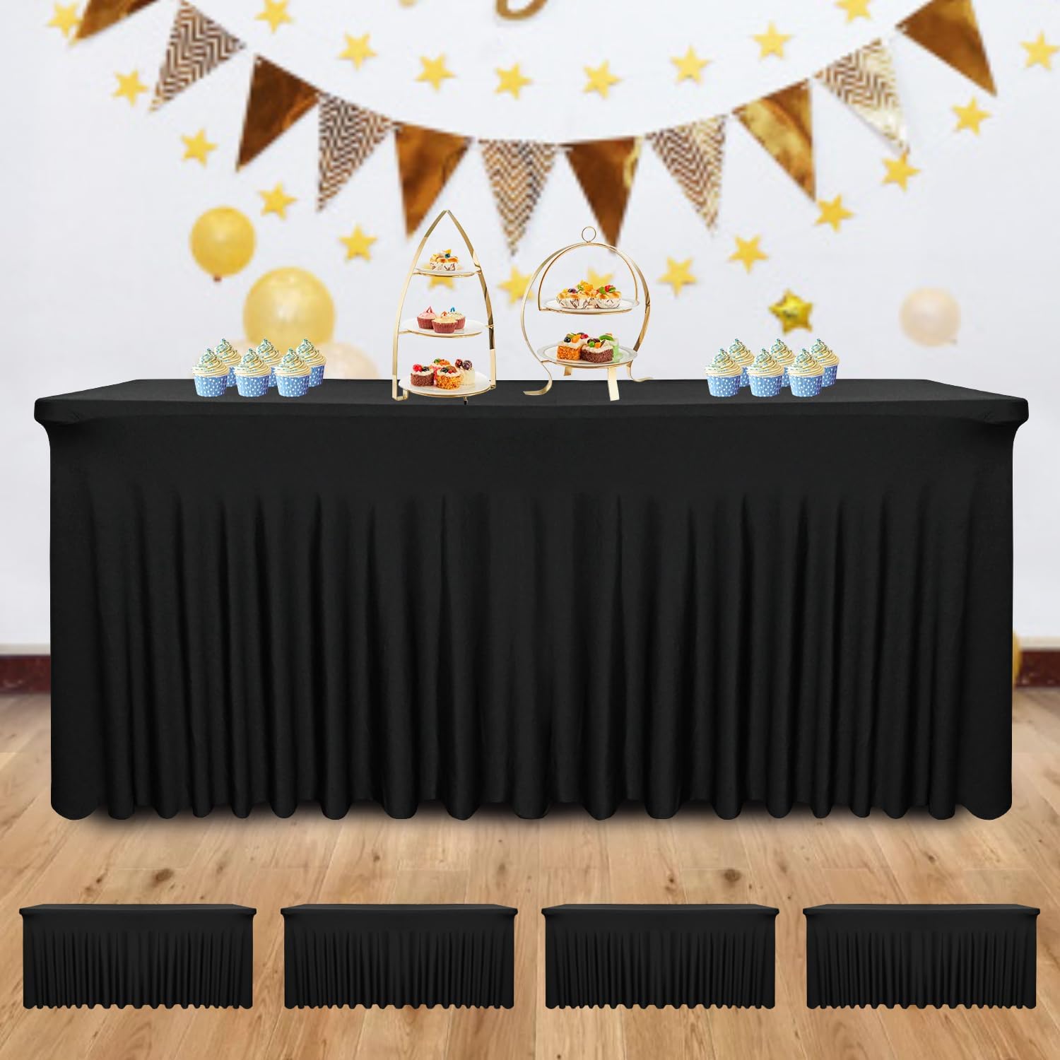 4 Pack - Black Spandex Table Skirt for 6ft Tables (72